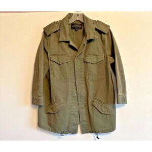 Who What Wear Army Green Oversized Military Jacket M 3/4 Sleeves Pockets Canvas